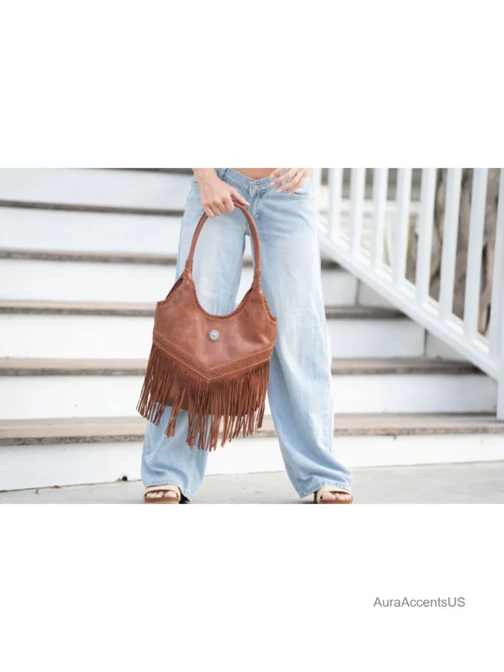 Suede Fringe Hobo Tote Shoulder Bag with Tassels
